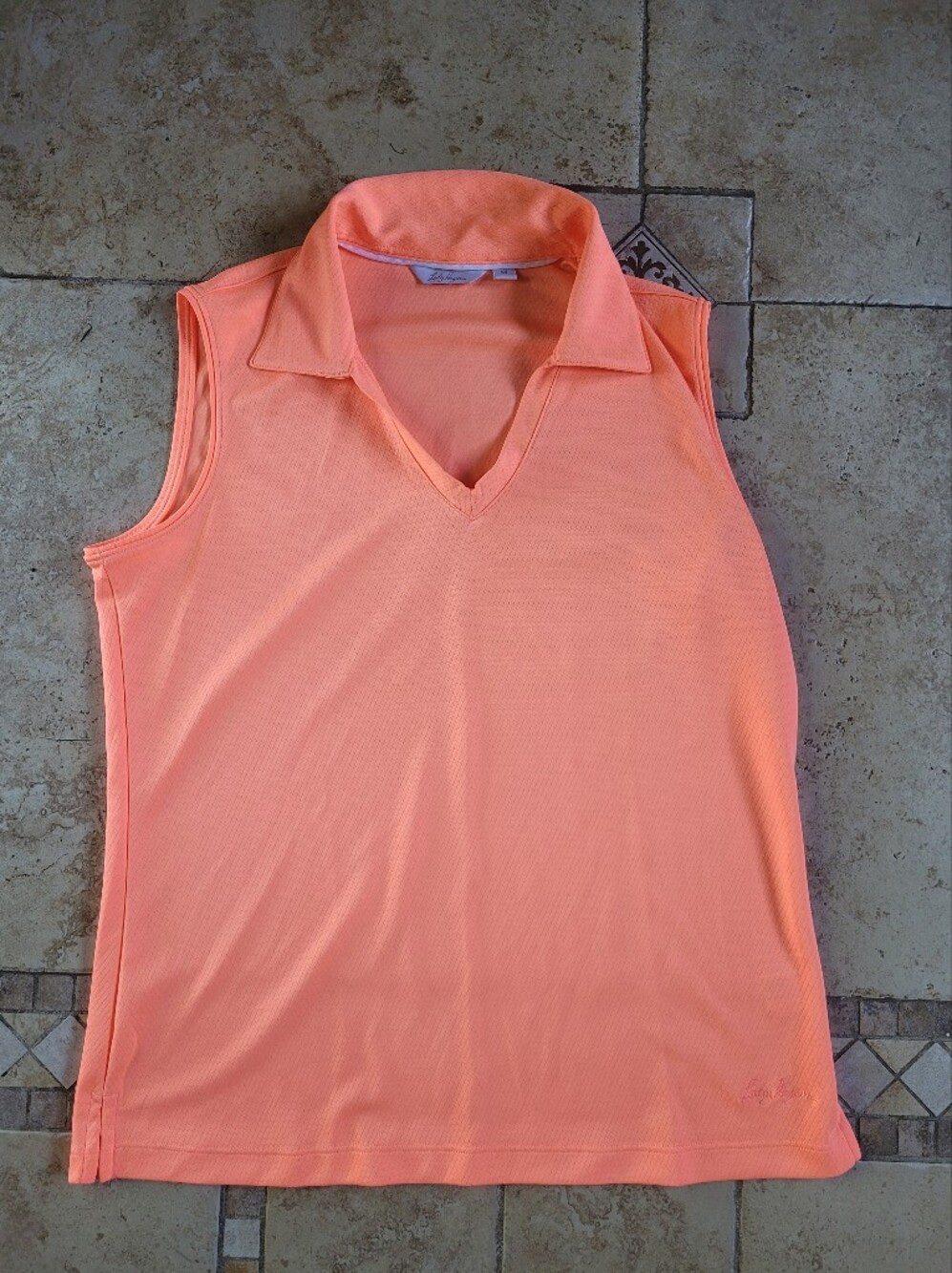 Lady Hagen Sleeveless V-Neck Polo Top - Coral